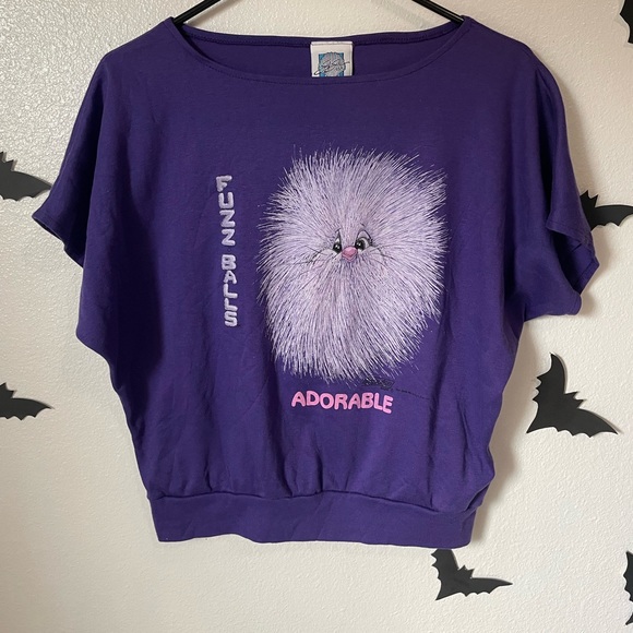 Vintage 80s retro rare Fuzz balls ADORABLE purple graphic tee - Picture 8 of 17